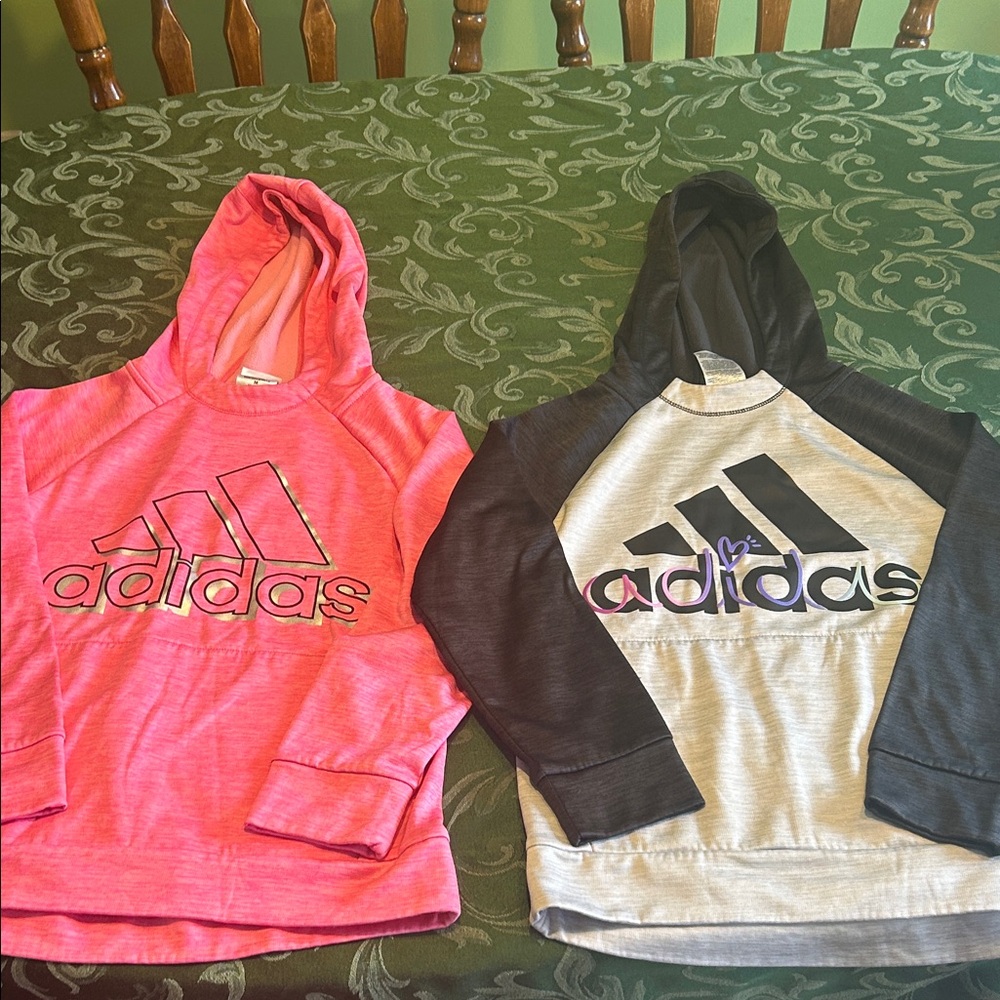 Adidas Kids' Pink and Gray hooded Sweatshirts girls Medium 10/12 like new